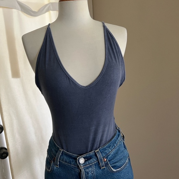 Lulus Blue/Grey Adjustable Strap Bodysuit - Picture 1 of 4